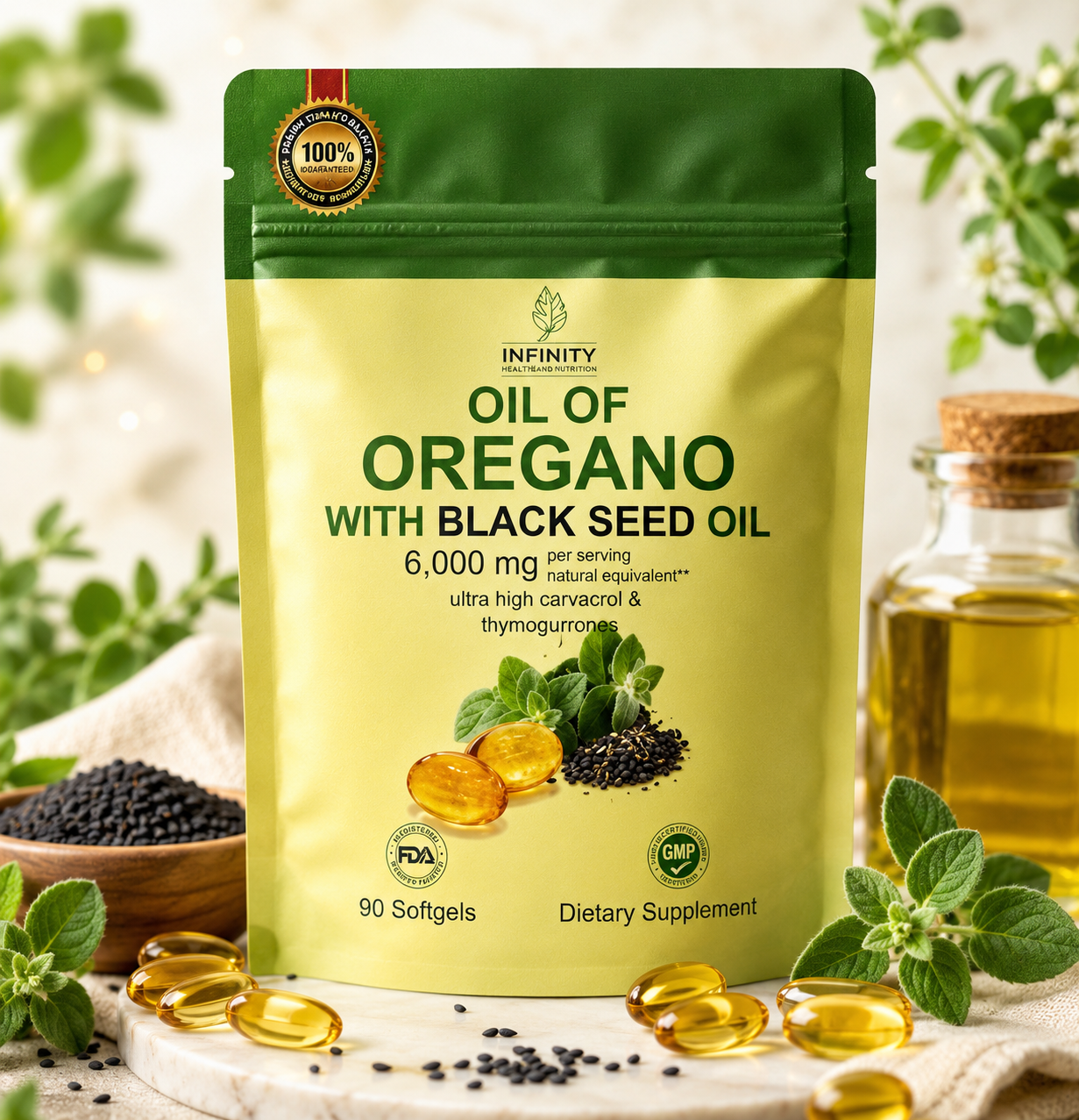 Aceite de orégano + Aceite de semilla negra6,000 MG