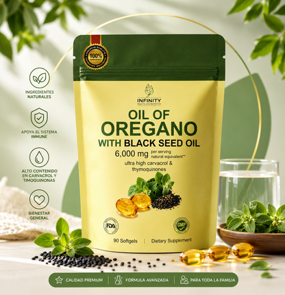 Aceite de orégano + Aceite de semilla negra6,000 MG